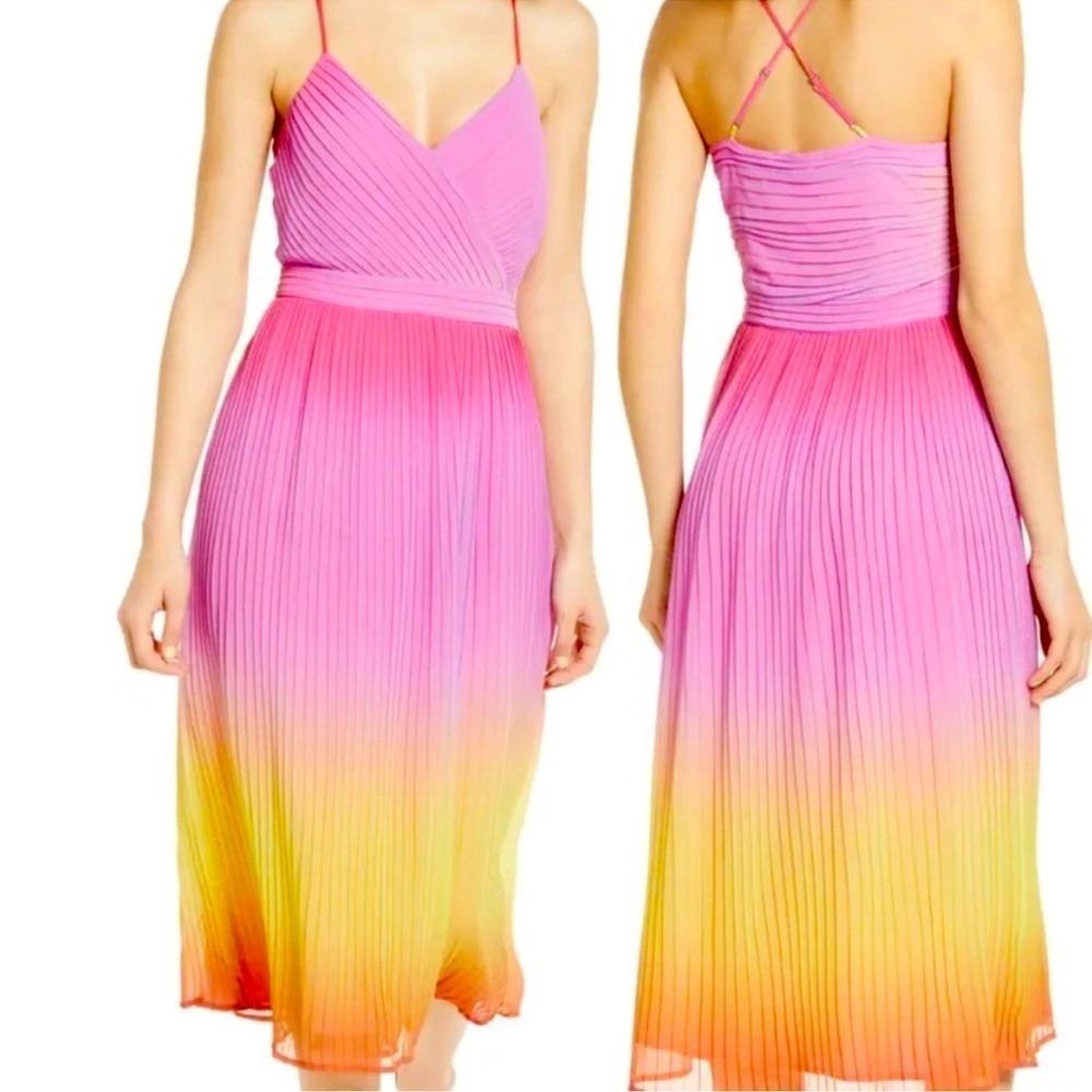 Leith Nordstrom Ombré Gradient Pink Lemonade Dress with accordion pleats Small